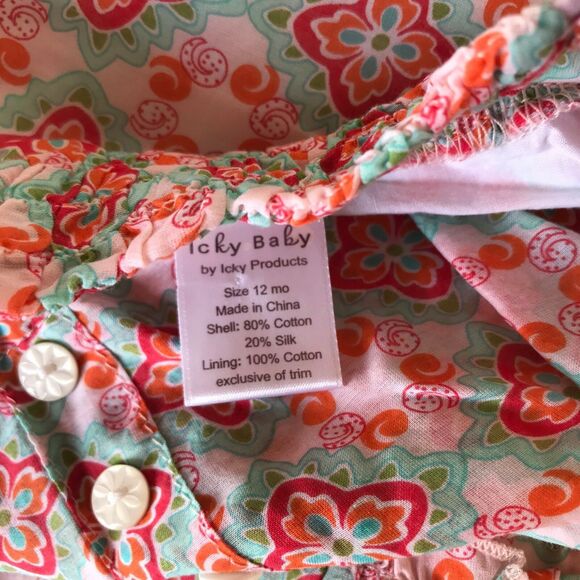 Icky Baby Girls Tank Top Size 12 Months Mint Orange Pink Swing Ruffle Silk Blend - Picture 3 of 6